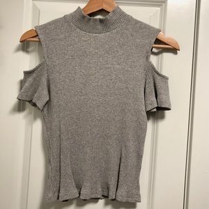 Petite Cold Shoulder Top - Charcoal